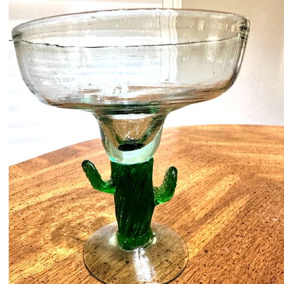 Saguaro Cactus Green Stem Large Margarita Glasses Hand Blown-Set of 4! - Picture 4 of 7